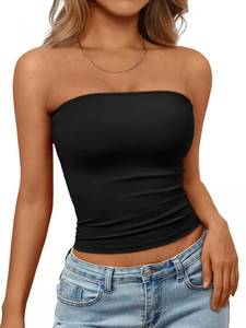 lot 8115 image: Trendy Queen Womens Strapless Tube Tops Basic Backless Sleeveless Bandeau Going Out Crop Tops Cute 2026 Summer Clothes Black L