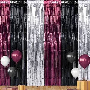 lot 8127 image: 3 Pack 3.3Ft x 6.6Ft Graduation Foil Fringe Curtain Backdrop Decorations, Maroon Black Silver Metallic Tinsel Foil Streamers Curtain Photo Booth Background for Graduation Prom Wedding Birthday Party