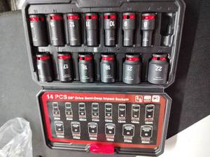 lot 8134 image: AIRTOON 14 PCS 38 Drive Semi-Deep Impact Sockets 8-22mm