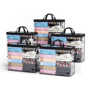 lot 8147 image: 5PACK Clear Zippered Storage Bags for Clothes, 22L Closet Organizers Bag, and Blanket Storage Bags for Bedding, Linen, Blankets, Comforters, Clothing & Toys (Black)