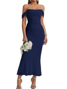 lot 8149 image: KUTUMAI Women Off Shoulder Maxi Long Corset Formal Wedding Guest Dress Navy