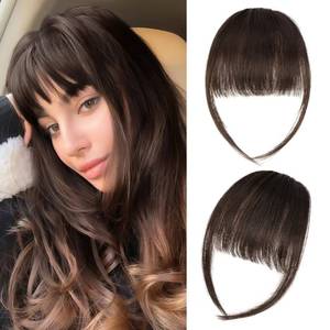 lot 8155 image: Yorda Bangs Hair Clip 100% Human Hair Clip in Bangs Fringe with Temples WispyFrench Bangs for Women Natural Looking for Daily Use (Wispy Bangs, Dark Brown)