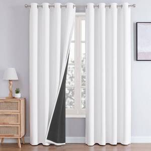 lot 8167 image: ChrisDowa White 100% Blackout Curtains for Bedroom 90 Inches Long 2 Panels