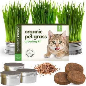 lot 8220 image: Cat Grass for Indoor Cats Kit - 3 Complete Growing Organic Planter Kits - Grow Your Own Cat Grass - Organic Plant Seeds - Pet Health Supplies Stuff - Gift for Pet Lover