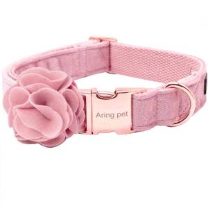 lot 8229 image: ARING PET Velvet Dog Collars, Pink Soft Pet Collar with Detachable Felt Flower Metal Buckle for Puppy Small Medium Large Boy Girl Dogs-XS
