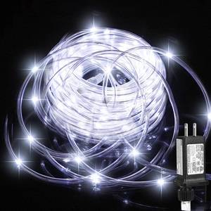 lot 8230 image: (New) Rope Lights Outdoor, 33FT 100LED 8 Light Modes Outdoor Tube Lights, IP65 Waterproof Copper Fairy String Lights for Garden Yard Porch Home Wedding Party New Year Holiday Decoration - White