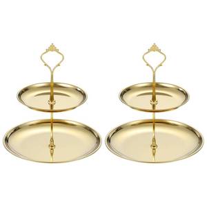 lot 8247 image: uxcell 2 Sets 2-Tier Cupcake Stand Holder, Round Tiered Serving Tray Stainless Steel Cup Cake Stand for Dessert Fruit Table Birthday Party Decoration Display, Gold
