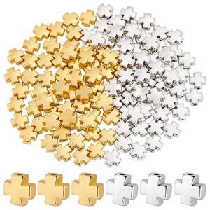 lot 8256 image: PH PandaHall 120PCS Easter Cross Beads, 2 Colors Antique Cross Holy Spacer Beads Charms Metal Loose Bead for DIY Craft Jewelry Making Handmade Bracelets, 8x7.5x3.8mm, Silver and Golden