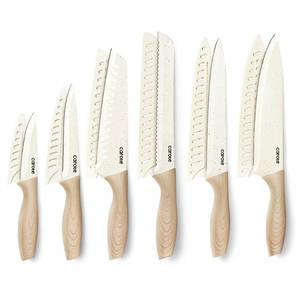 lot 8258 image: CAROTE 12-Piece Knife Set, Knives with Wood-Grain Finish Handles, White