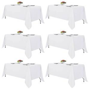 lot 9594 image: Fitable White Tablecloths for Rectangle Tables, 6 Pack - 70 x 120 Inches - Reusable and Washable Table Clothes for 6-8 Ft Tables, Polyester Fabric Table Covers for Wedding, Party, Banquet