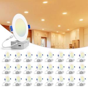 lot 9606 image: VOLISUN 24 Pack 4 inch Recessed Lighting, 5CCT LED Recessed Light with Junction Box, 2700K-5000K Selectable, 9.5W Eqv 80W, 810LM Dimmable Canless Wafer Downlight, LED Ceiling Light ETL Certificated