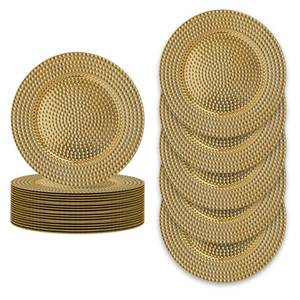 lot 9607 image: JEVERGN 24 Pack Gold Charger Plates, 13 Hammered Chargers for Dinner Plates, Gold Plate Chargers Set of 24, Round Plastic Charger for Wedding, Party Event, Dinner, Table Setting