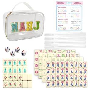 lot 9617 image: Mini Mahjong Set,American Mahjong Game Set,Complete Mahjong Tile Set with 166 White Tiles (0.8����),4 Tile rulers,4 dice,1 Bag,5 Instruction Manuals,Perfect Mahjong Game Gift for Enthusiasts