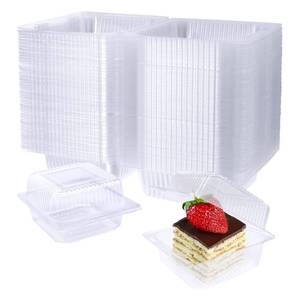lot 9618 image: Jizvxe 100 Pack Clear Plastic Square Hinged Food Container,Disposable Plastic To Go Containers with Clear Lids,Cake Slice Containers Clamshell Takeout Tray for Pastry,Salad,Dessert(5.1x 4.7x 2.8)
