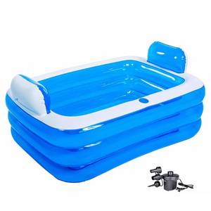 lot 9621 image: Double Inflatable Bathtub for 2 Adults - Heavy Duty 3-Layer PVC Portable Blow Up Tub with Electric Air Pump, Freestanding Foldable Spa Bath for IndoorOutdoor, Includes Backrest, Cup Holder & Drain