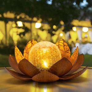 lot 9625 image: AIINY Solar Light Outdoor(2Pack), Art Crackle Globe Glass Lotus Decoration, Solar LED Waterproof Metal Flower Lights for Patio,Lawn,Walkway,Tabletop