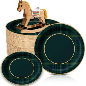 lot 9628 image: Ferrochef 100 Pcs Green Blue Tartan Plaid Paper Plates We Can Bearly Wait Party Plates Disposable Tableware Decoration for Guests Baby Shower Wedding Birthday Party Supplies(Green,7x7)
