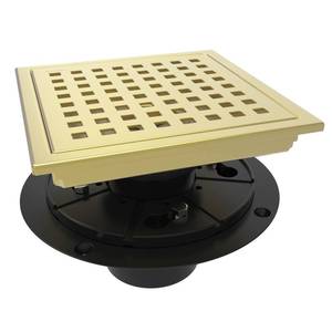 lot 9629 image: WEBANG 6 Inch Square Shower Floor Drain with Flange,Quadrato Pattern Grate Removable,Food-Grade SUS 304 Stainless Steel,Watermark&CUPC Certified, Brushed Gold
