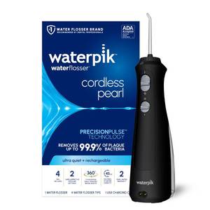 lot 9632 image: Waterpik Cordless Pearl Portable Water Flosser, Rechargeable, Black