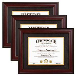 lot 9638 image: GraduatePro 8.5x11 Diploma Frame with Black Over Gold Mat or Display 11x14 Document without Mat, CPA License Frame, UV Protection Acrylic, Mahogany with Gold Beads, Pack of 3