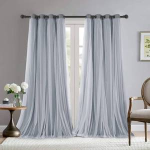 lot 9646 image: BONZER White Sheer Tulle Overlay Blackout Curtains Grommet Top Mix and Match Curtains for Living Room, Cloud Grey, 52x95 Inch, Set of 2 Panels