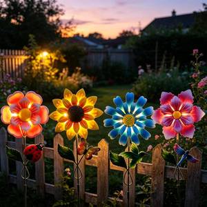 lot 9648 image: 4 Pack Outdoor Solar Lights,Outdoor Waterproof Metal Art Stick Flowers,Garden Decor for Women Mom Grandma Halloween Hanging Metal Stakes Lights for Garden,Lawn,Patio