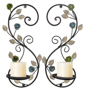 lot 9649 image: JUCONSIN Wall Sconces Candle Holder Set of 2, Antique Multi-Color Leaf Branch Wall Mount Hanging Metal Wall Candle Holder Candle Sconce for Living Room Dining Room��