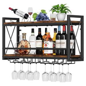 lot 9652 image: Homeiju Wall Mounted Wine Rack, Bottle & Glass Holder Wood-Metal Retro Wine Rack, Wine Bottles Display Wall Storage for Kitchen Dining Room Home Bar