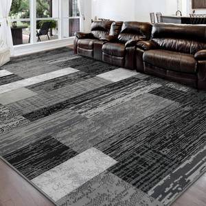 lot 9653 image: FlyDOIT Modern Geometric Patchwork Area Rug, 5x8 Grey Large Rugs for Living Room, Rockwood Collection Indoor Rugs for Bedroom, Throw Carpet Floor Decor for Entryway Dining Room Office Nursery