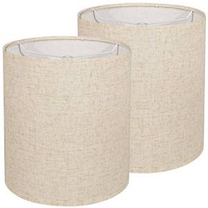 lot 9654 image: Tall Lampshades Set of 2, Beige Linen Drum Lampshades, 11 Top x 11 Bottom x 12 High Lamp Shade, Lamp Shades Replacement for Table and Floor Lamps, Pendant Light, Handcrafted, Easy Assembly