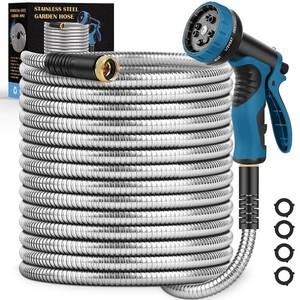 lot 9657 image: Garden Hose 50FT, Water Hose with 10 Function Nozzle, Garden Hose Metal with Leak-proof Connectors, Kink-Free & Ultra Flexible, RustPetPuncture Proof for Lawn, Yard, RV, Car Wash, 550PSI