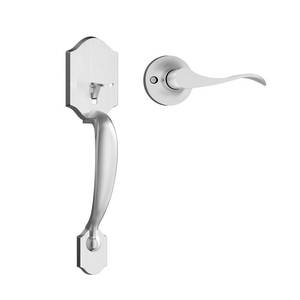 lot 9658 image: Haidms Brushed Nickel Front Door Handle No Lock, Exterior Door Handleset with Reversible Handle Lever, Keyless Single Cylinder Entry Door Handle with Lower Half Lever for Left and Right Hand Door