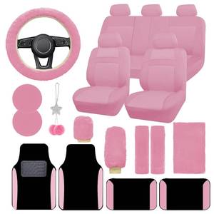 lot 9668 image: JINGSEN Car Seat Cover Full Set for Women with Waterproof Floor Mats,3D Air Mesh Car Seat Cover with 5mm Composite Sponge Inside,Universal Fluffy Steering Wheel Cover, Accessories Full SUV(Pink)