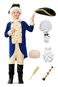 lot 9674 image: BesserBay Child Boys Colonial Uniform Washington 18th Century American Founding Father Outfit Hamilton 12 Years