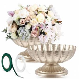lot 9675 image: Ninehaoou 2 Pcs Metal Compote Bowl Vase Centerpiece,Silver