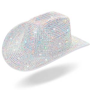 lot 9676 image: Hercicy Rhinestone Cowboy Hat with Diamond Fringe Bling Cowgirl Hat With Western Wide for Cosplay Wedding