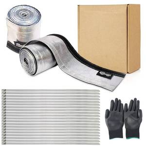lot 9680 image: 2 Pcs Heat Shroud Sleeve Aluminized Sleeving with Hook&Loop Closure 34 I.D.x 10FT with 20PCS Stainless Steel Cable Metal Ties and 1Pair of Operating Gloves