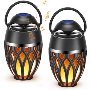 lot 9687 image: 2 Pack Outdoor Bluetooth Speakers with Flame Flickers Light IP5X Waterproof