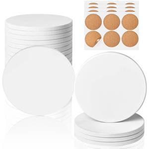 lot 9689 image: Ceramic Tiles for Crafts, GOH DODD 24 Pack Unglazed Blank Coasters with Cork Backing for Alcohol Ink Painting Acrylic Pouring Art Projects Housewarming Gifts Wedding School Education, Round, 4 Inch
