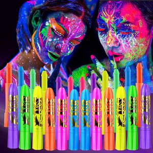 lot 10151 image: 12 PCS Glow Face Body Paint, Glow In The Dark Under UV Black Light Sticks Makeup Neon Face Painting Kits for Adult Halloween Festival Accessory Glow Party Supplies