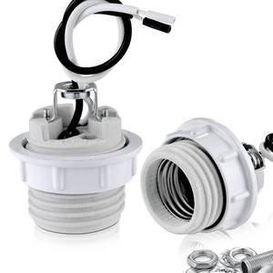 lot 10155 image: Light Socket with Shade Ring, UL Listed Medium Screw Lamp Socket, Porcelain Pre-Wired Lamp Holder for Halogen LED Bulb Lamp Fixture (2)
