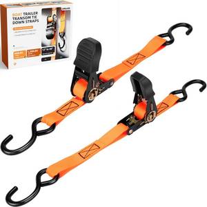 lot 10170 image: WELLUCK Boat Trailer Transom Tie Down Straps 2400 LBS, 1 Inch x 4 FT Heavy Duty Retractable Ratchet Straps Tie Downs to Trailer Marine Jet Ski Pontoon, with Quick Release Buckle & Anti-Scratch Hooks