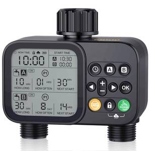lot 10180 image: Sprinkler Timer 2 Outlets, Programmable Water Hose Timer with Rain DelayManualAutomatic Watering System, Outdoor Digital Automatic Irrigation for Garden Yard Lawn with Large Display(Black)