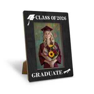 lot 10184 image: EDQAWN Class of 2026 Graduate Picture Frame, Graduation Gifts for High School College University, Graduation Wooden Photo Frame, Fitting a 4x6 Inch Photo, Display on Table Top Desk