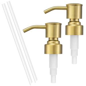 lot 10186 image: 2 Pack Brushed Gold 304 Stainless Steel Soap Dispenser Pump Replacement Standard 28400 Thread for Regular Mouth Bottles Lotion Soap for Kitchen Bathroom