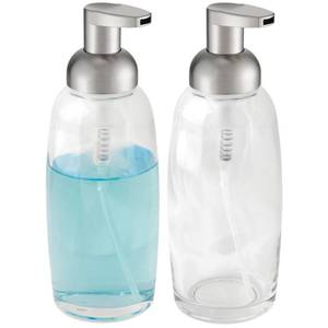 lot 10189 image: mDesign Refillable Glass Foaming Hand Soap Dispenser - Foam Soap Pump Bottle Container for Bathroom Counter Top - Decorative Foam Soap Dispenser - Malloy Collection - 2 Pack - ClearBrushed