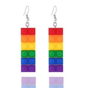 lot 10197 image: Acrylic Drop Dangle Earrings Unisex Rainbow Jewelry Rainbow Toy Bricks Earrings-Color 2