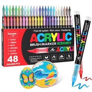 lot 10203 image: Guangna Acrylic Paint Markers Brush Tip, 48 Vivid Colors with Direct-Liquid Ink System, Professional-Grade Paint Pen for Rock Painting, Canvas, Glass, Plastic, Fabric & Creative Crafts