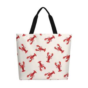 lot 10207 image: Muishi Red Lobsters Crawfish Canvas Tote Bag Large Women Casual Shoulder Bag Handbag Reusable Beach Shopping Grocery Bag For Outdoors
