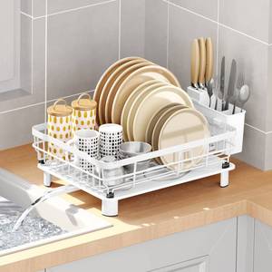 lot 11658 image: AIDERLY Metal Dish Drying Rack Automatic Drainage, White, Large